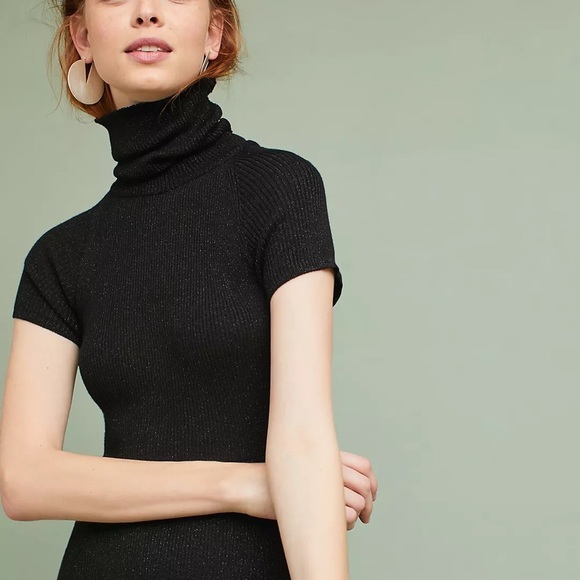 Anthropologie Maeve Samson Knitted Turtleneck Midi Dress Black Sparkle Size M - Picture 3 of 12